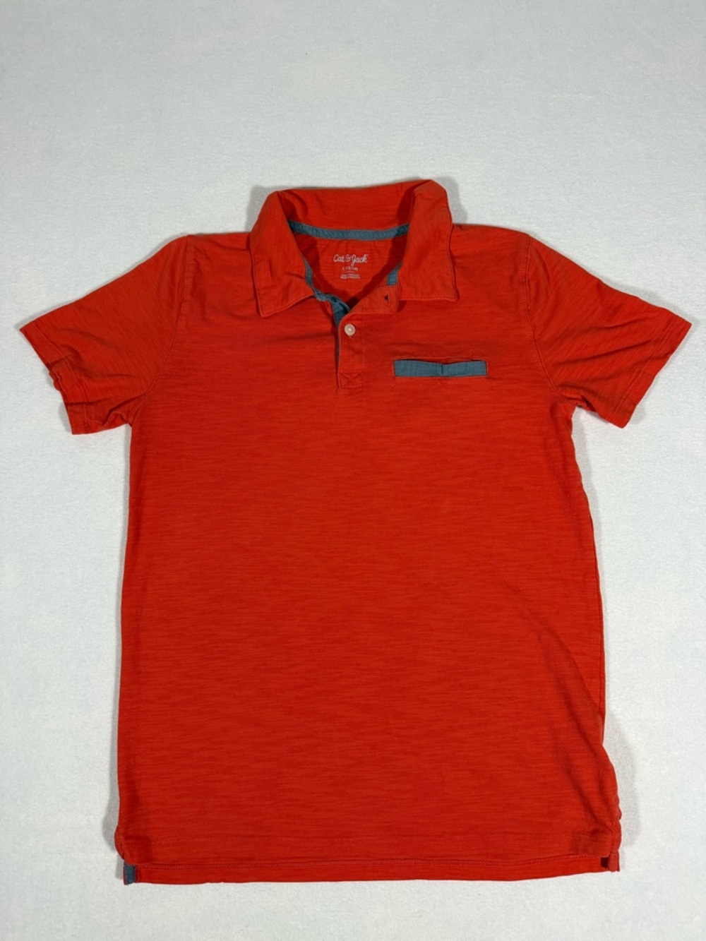 Cat & Jack Boys' Orange Polo Size Large 12/14 Linen Like Detail Preppy Classic